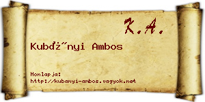 Kubányi Ambos névjegykártya